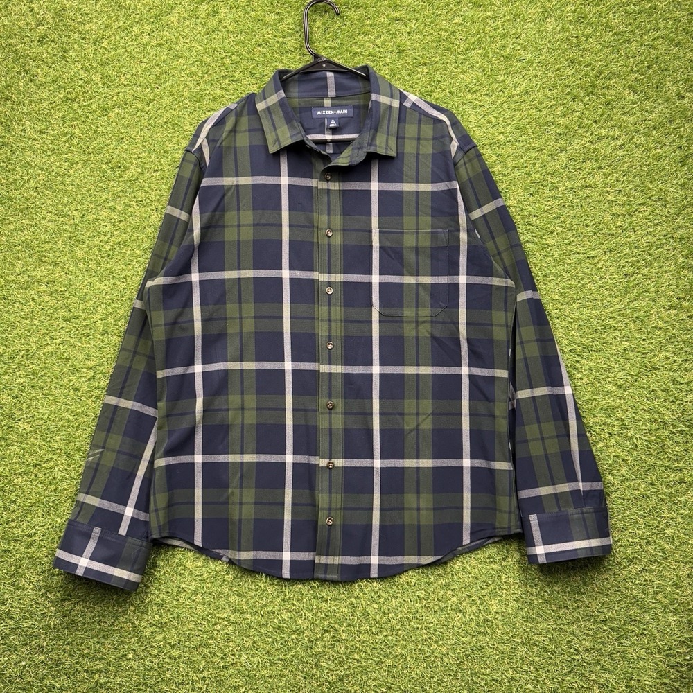 Mizzen + Main Shirt Mens XL Standard Fit Preppy Plaid Flannel Button Performance